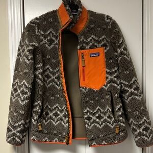 Patagonia women's classic retro-x fleece in brown and orange sz medium EUC